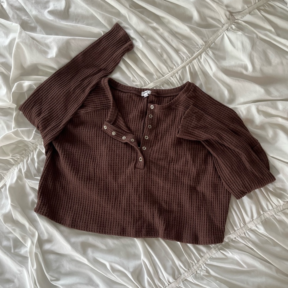 Garage Chocolate Ribbed Blouse